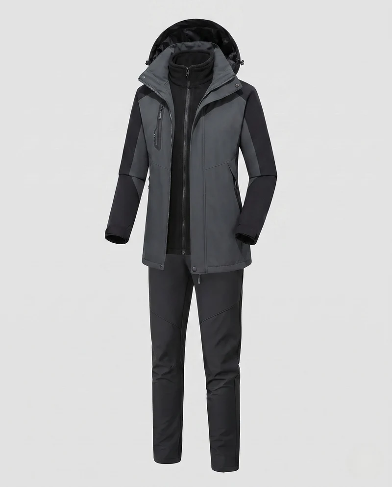 Damen multifunktionale Softshell Outdoorjacke Set mit Fleece-Innenjacke und funktionalen Hosen Nord Taschen