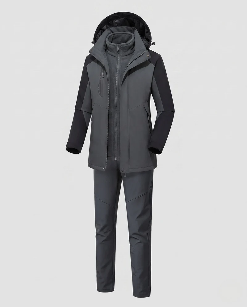 Damen multifunktionale Softshell Outdoorjacke Set mit Fleece-Innenjacke und funktionalen Hosen Nord Taschen