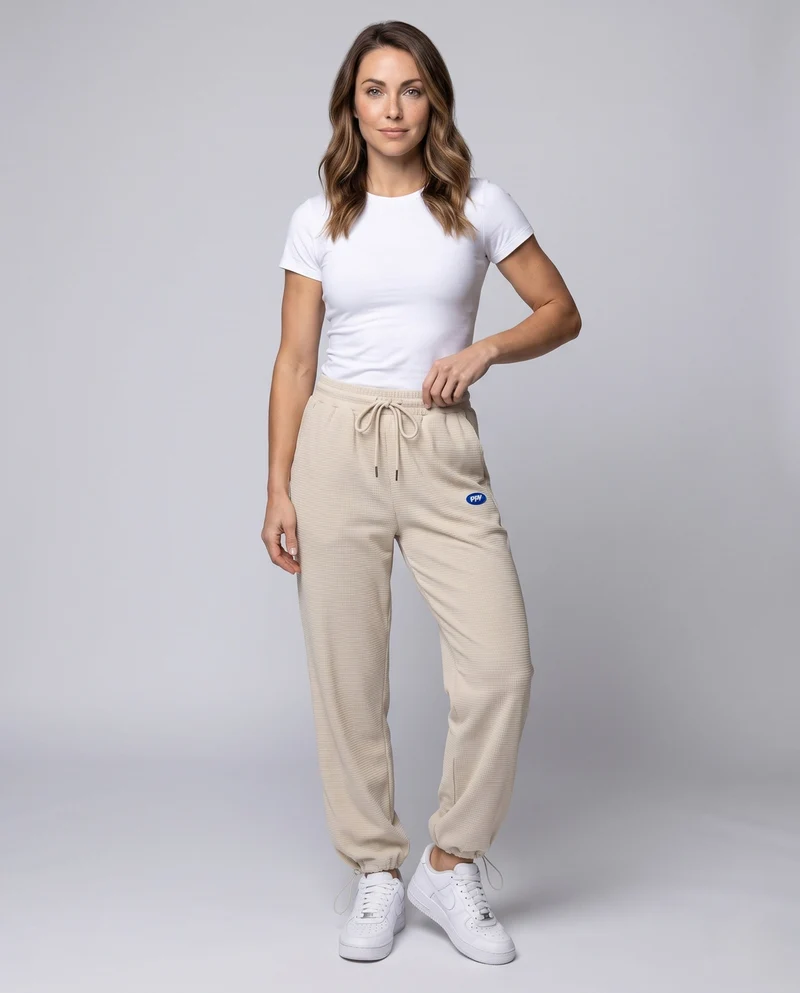 Frauen lockere Cord-Jogginghose mit Patchwork-Seitenstreifen, elastischem Taillenbund und Bündchen Nord Taschen