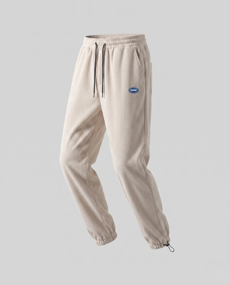 Frauen lockere Cord-Jogginghose mit Patchwork-Seitenstreifen, elastischem Taillenbund und Bündchen Nord Taschen