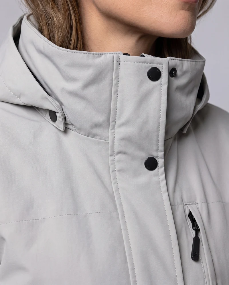 Damen Leichter Wasserdichter Parka mit Kapuze, Stehkragen und Taillierter Passform Nord Taschen
