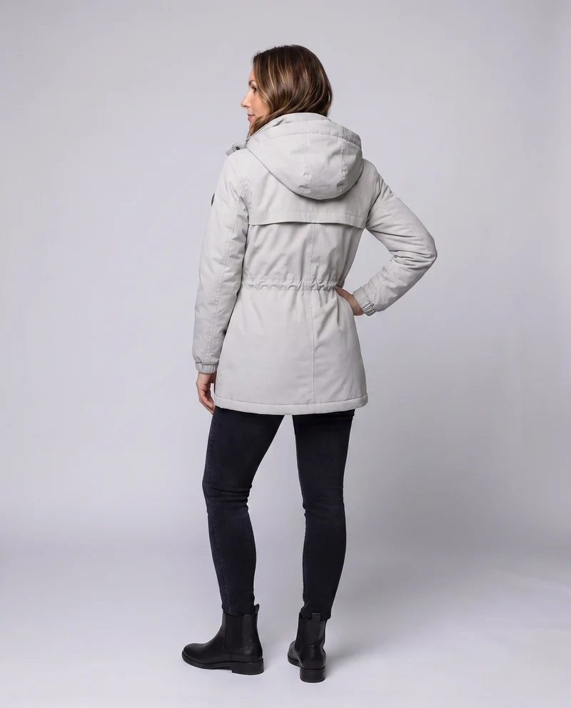 Damen Leichter Wasserdichter Parka mit Kapuze, Stehkragen und Taillierter Passform Nord Taschen