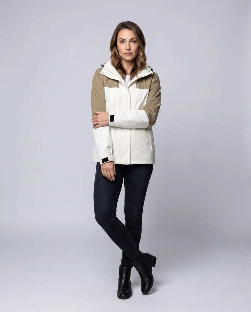 Damen leichte zweilagige Kapuzenjacke mit winddichter Membran und funktionalen Reißverschlusstaschen Nord Taschen