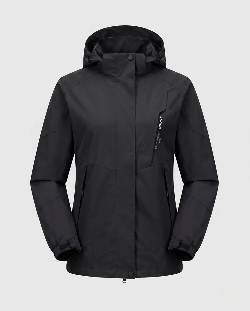 Damen Leichte Wasserdichte Outdoorjacke mit Kapuze Atmungsaktive Membran und Versteckten Reißverschlüssen Nord Taschen
