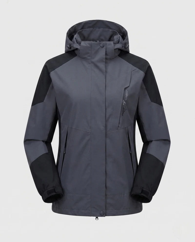 Damen Leichte Wasserdichte Outdoorjacke mit Kapuze Atmungsaktive Membran und Versteckten Reißverschlüssen Nord Taschen