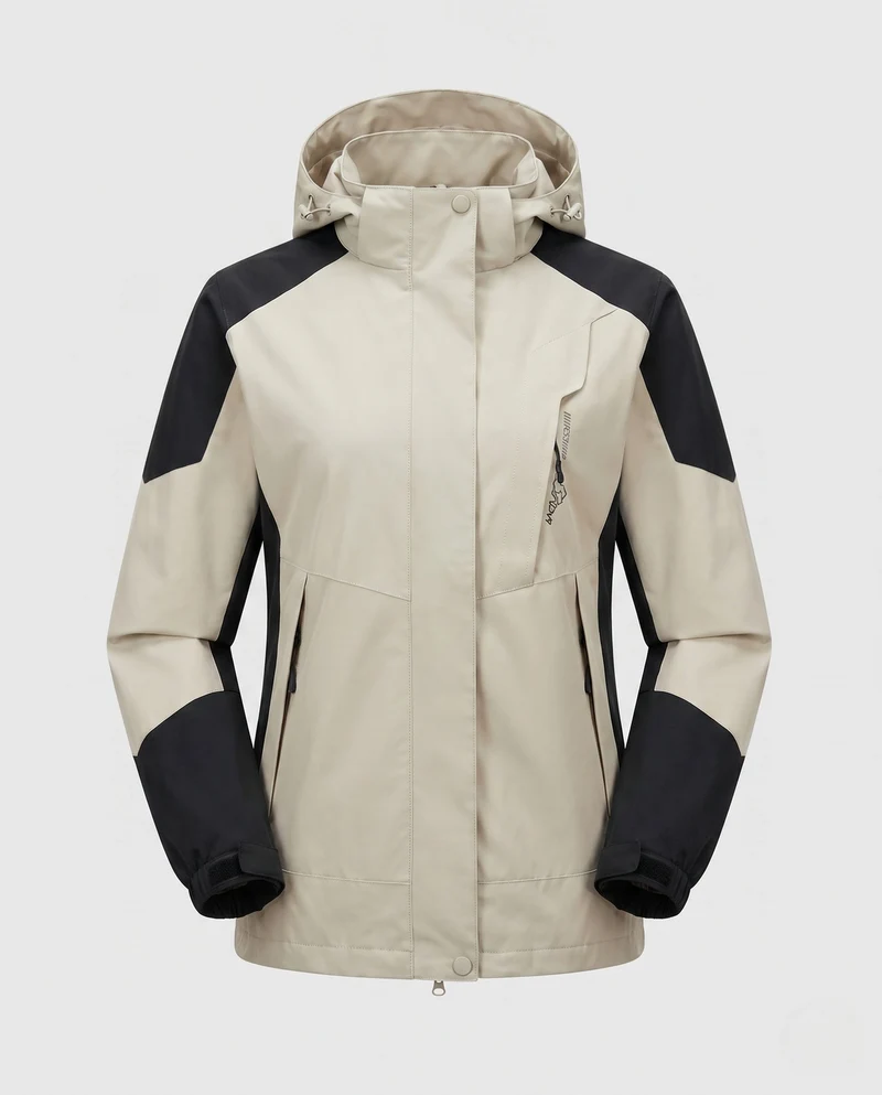 Damen Leichte Wasserdichte Outdoorjacke mit Kapuze Atmungsaktive Membran und Versteckten Reißverschlüssen Nord Taschen