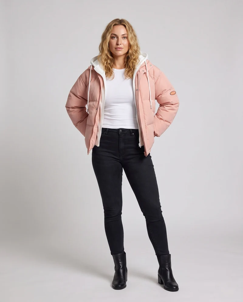 Damen Modische Steppjacke mit Kapuze Nord Taschen