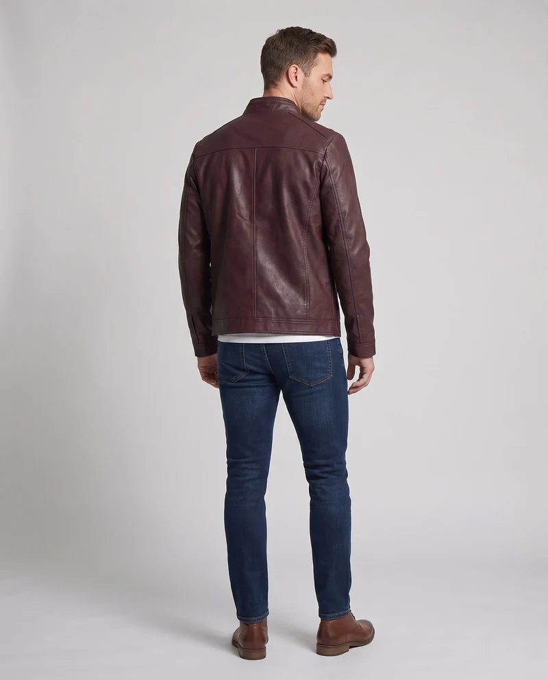 Herren Elegante Kunstlederjacke mit durchgehendem Reißverschluss Nord Taschen