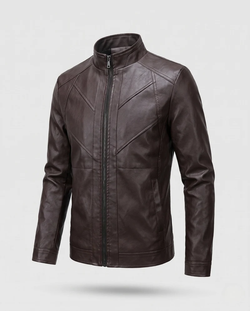 Herren Elegante Kunstlederjacke mit durchgehendem Reißverschluss Nord Taschen