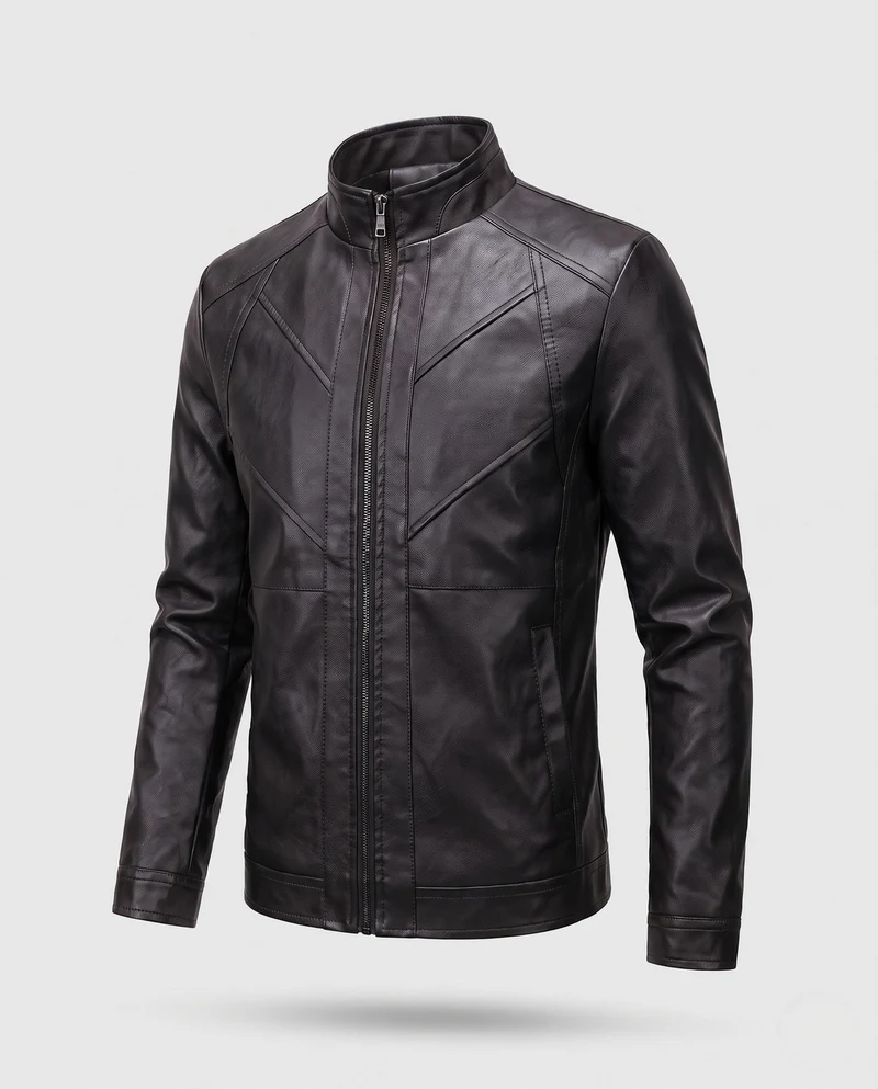 Herren Elegante Kunstlederjacke mit durchgehendem Reißverschluss Nord Taschen