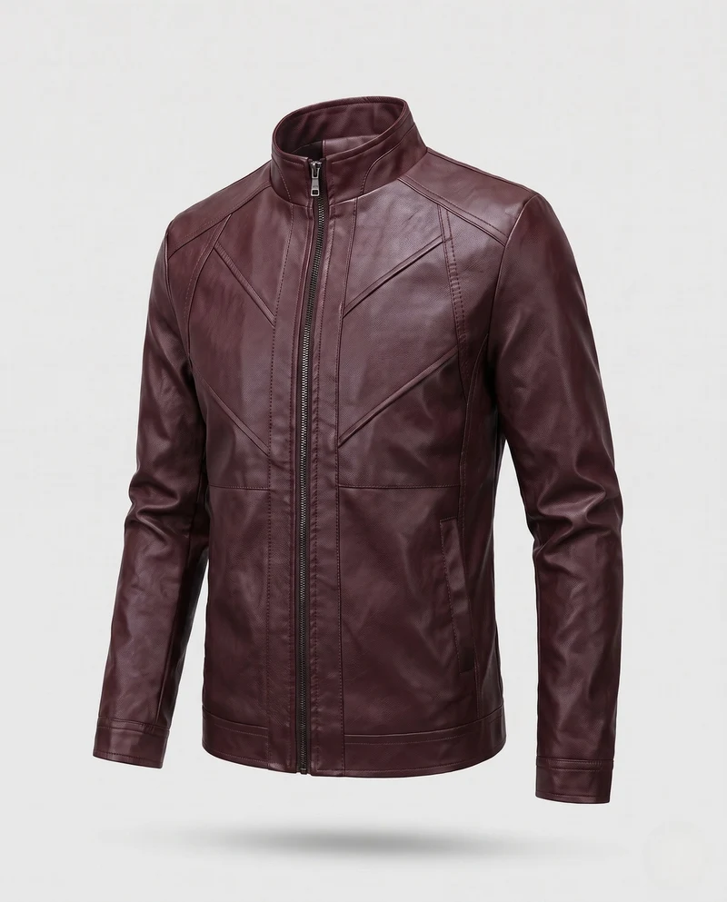 Herren Elegante Kunstlederjacke mit durchgehendem Reißverschluss Nord Taschen