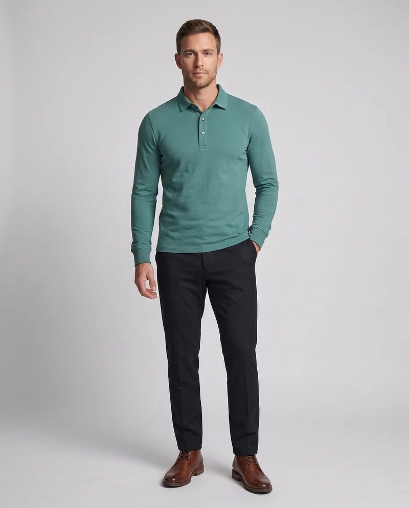 Herren Elegantes Langarm Poloshirt Nord Taschen