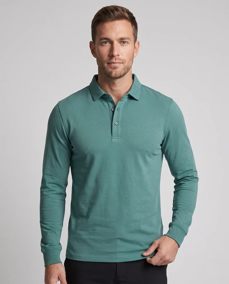 Herren Elegantes Langarm Poloshirt Nord Taschen