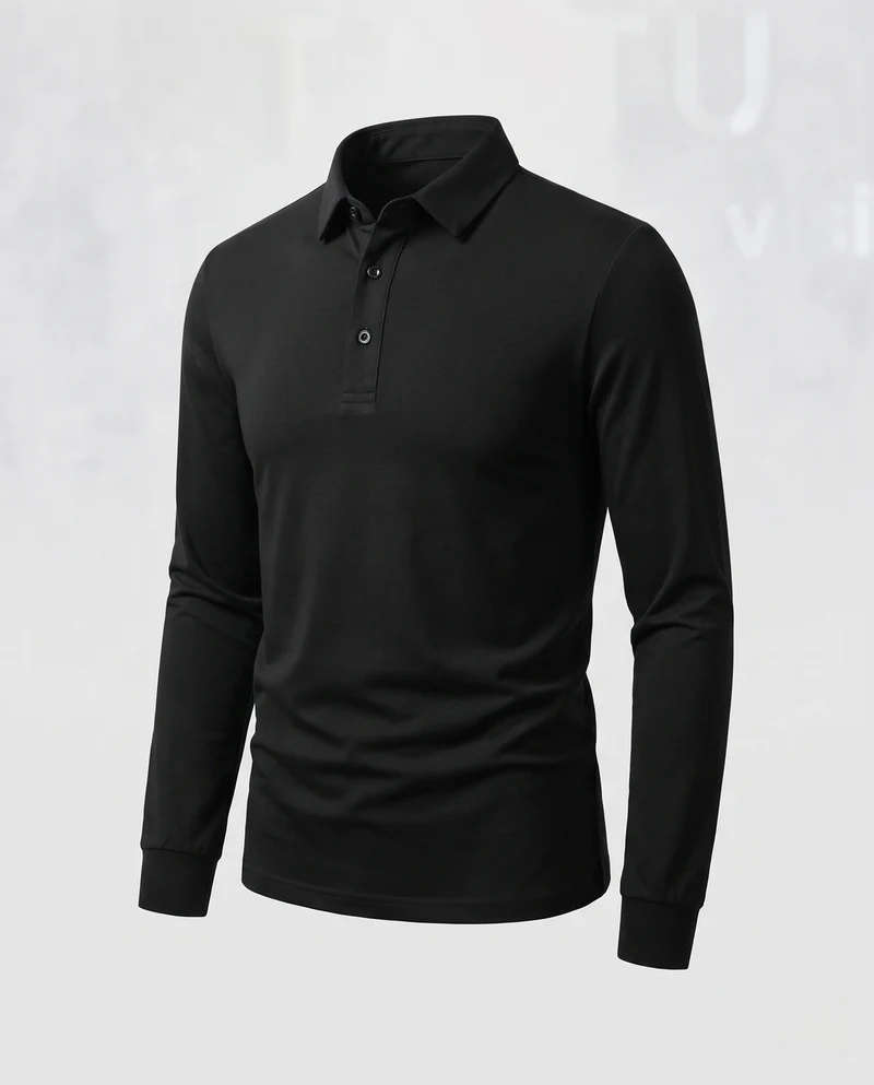 Herren Elegantes Langarm Poloshirt Nord Taschen