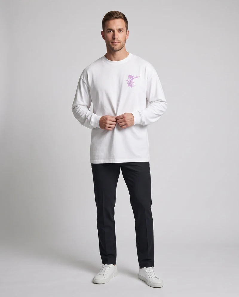 Herren Freizeit Langarm-T-Shirt mit Grafikdruck Nord Taschen