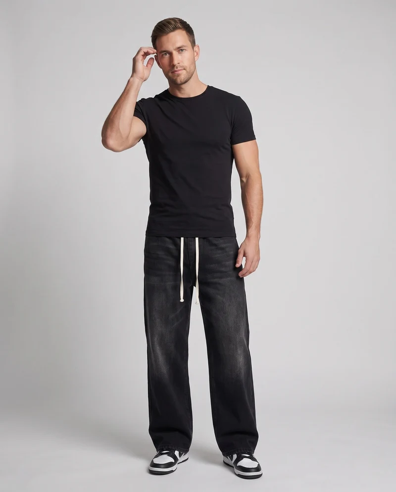 Herren Casual Weite-Bein Jeans Nord Taschen