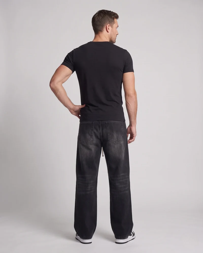 Herren Casual Weite-Bein Jeans Nord Taschen