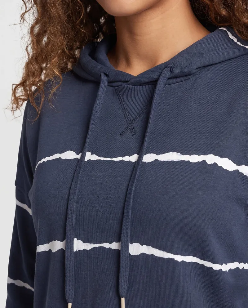 Damen Lose Hoodie Sweatshirt im Used Streifen-Look mit Kängurutasche Nord Taschen