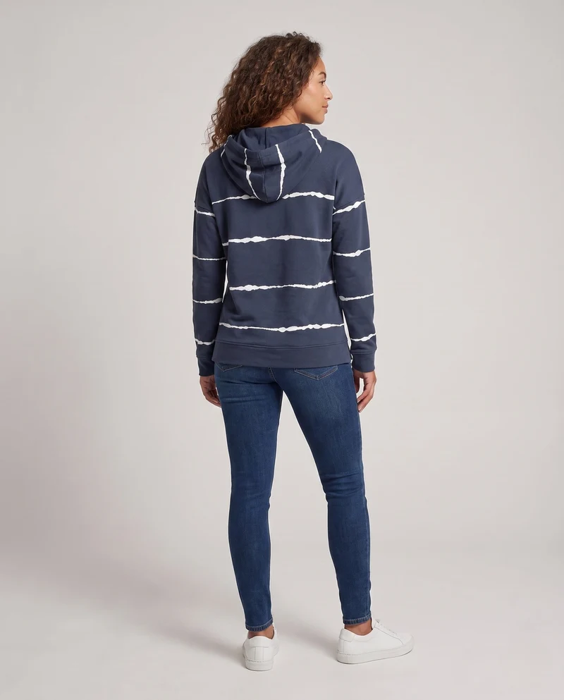 Damen Lose Hoodie Sweatshirt im Used Streifen-Look mit Kängurutasche Nord Taschen
