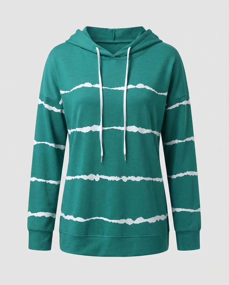 Damen Lose Hoodie Sweatshirt im Used Streifen-Look mit Kängurutasche Nord Taschen