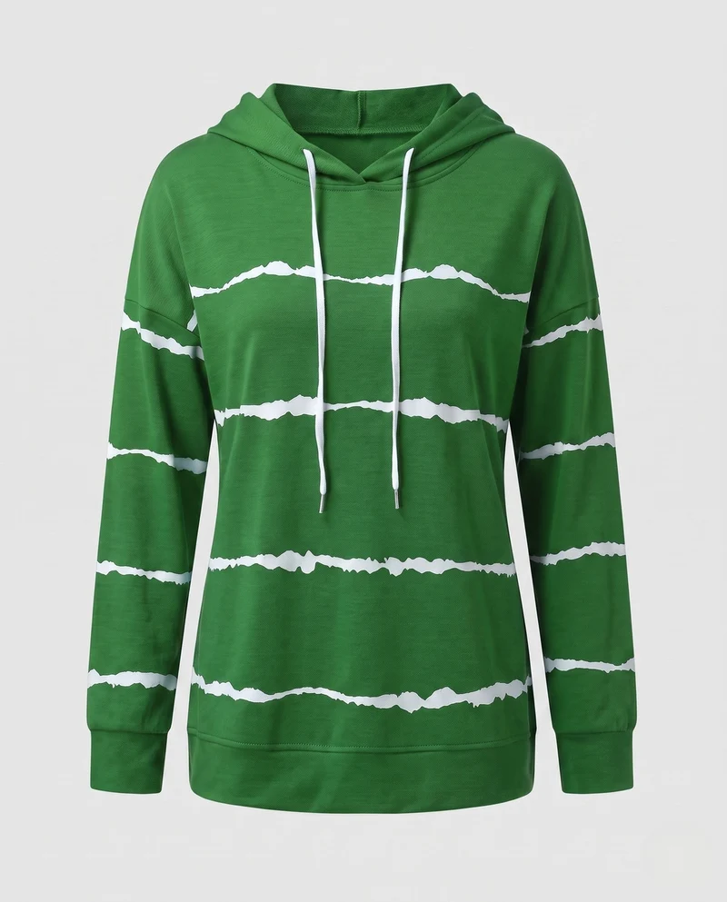 Damen Lose Hoodie Sweatshirt im Used Streifen-Look mit Kängurutasche Nord Taschen