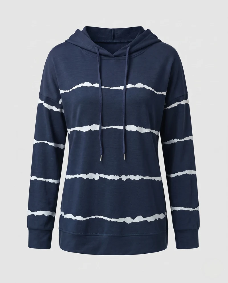 Damen Lose Hoodie Sweatshirt im Used Streifen-Look mit Kängurutasche Nord Taschen