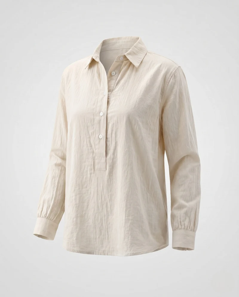 Damen Leinen Tunika Bluse im Oversized-Stil mit halbem Knopfverschluss und Manschetten Nord Taschen