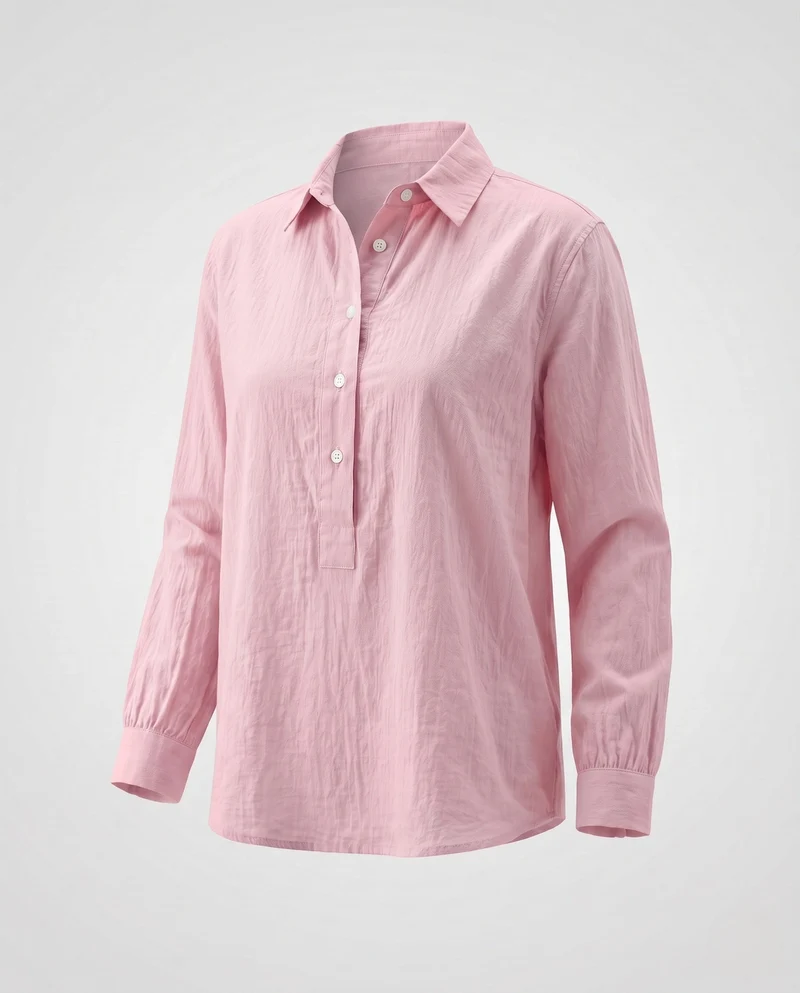 Damen Leinen Tunika Bluse im Oversized-Stil mit halbem Knopfverschluss und Manschetten Nord Taschen