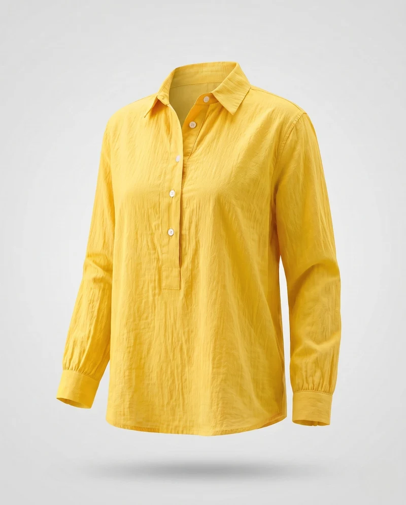 Damen Leinen Tunika Bluse im Oversized-Stil mit halbem Knopfverschluss und Manschetten Nord Taschen