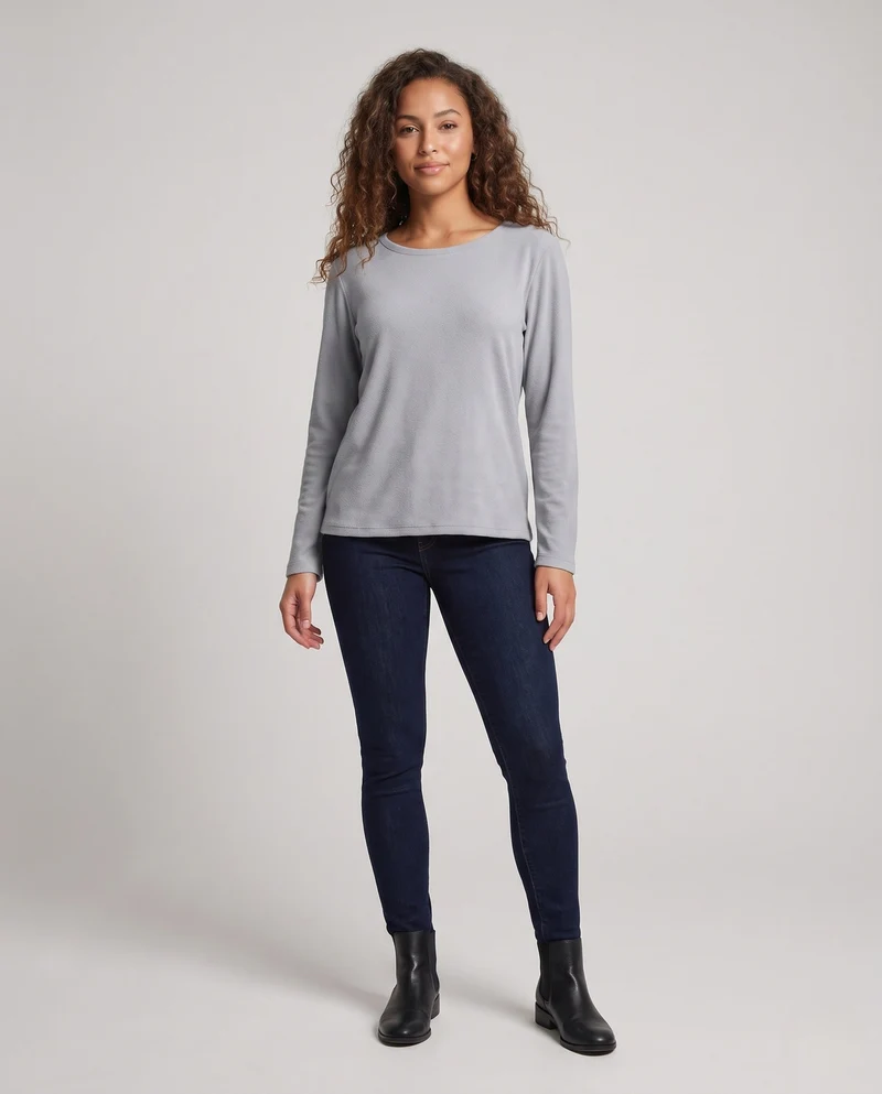 Damen Leichtes Struktur Langarmshirt mit Rundhalsausschnitt und Relaxed Fit Nord Taschen