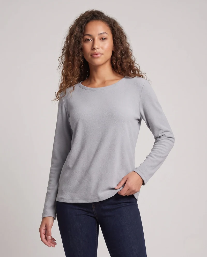 Damen Leichtes Struktur Langarmshirt mit Rundhalsausschnitt und Relaxed Fit Nord Taschen