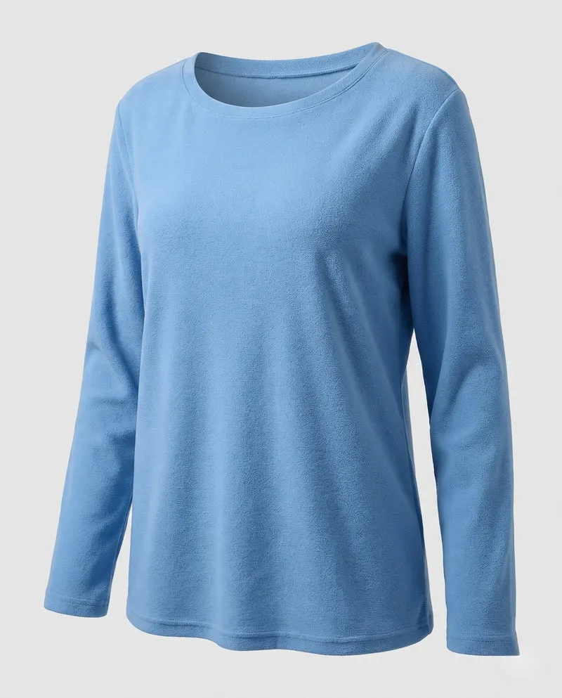 Damen Leichtes Struktur Langarmshirt mit Rundhalsausschnitt und Relaxed Fit Nord Taschen