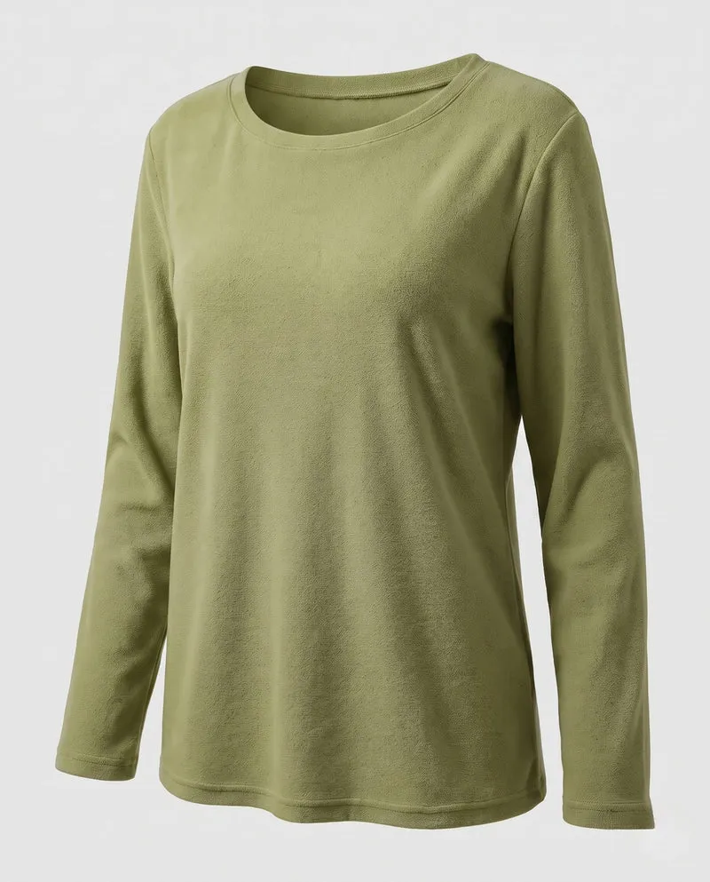 Damen Leichtes Struktur Langarmshirt mit Rundhalsausschnitt und Relaxed Fit Nord Taschen
