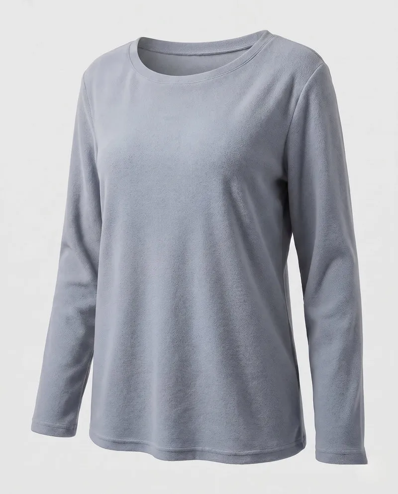 Damen Leichtes Struktur Langarmshirt mit Rundhalsausschnitt und Relaxed Fit Nord Taschen