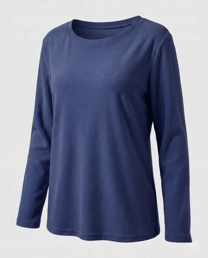 Damen Leichtes Struktur Langarmshirt mit Rundhalsausschnitt und Relaxed Fit Nord Taschen