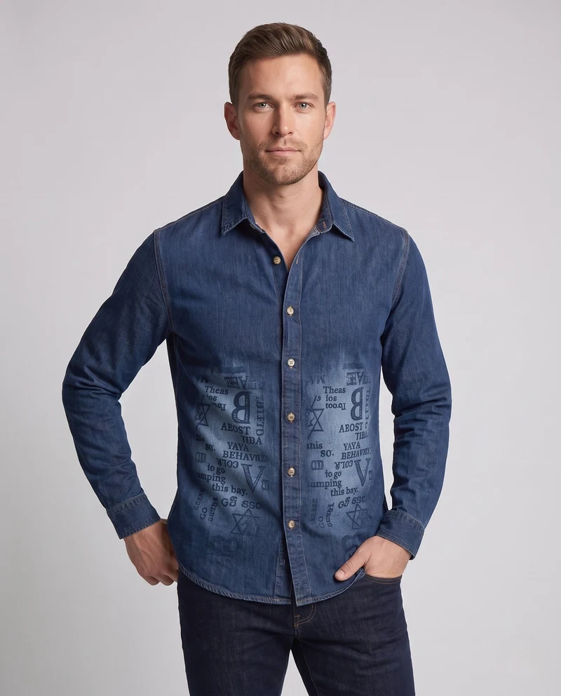 Herren bedruckt Denim-Hemd im Overshirt-Stil mit Knopfleiste und lässiger Passform Nord Taschen