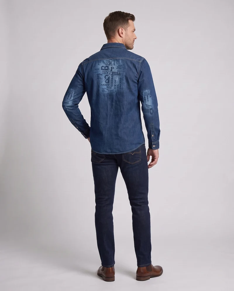 Herren bedruckt Denim-Hemd im Overshirt-Stil mit Knopfleiste und lässiger Passform Nord Taschen