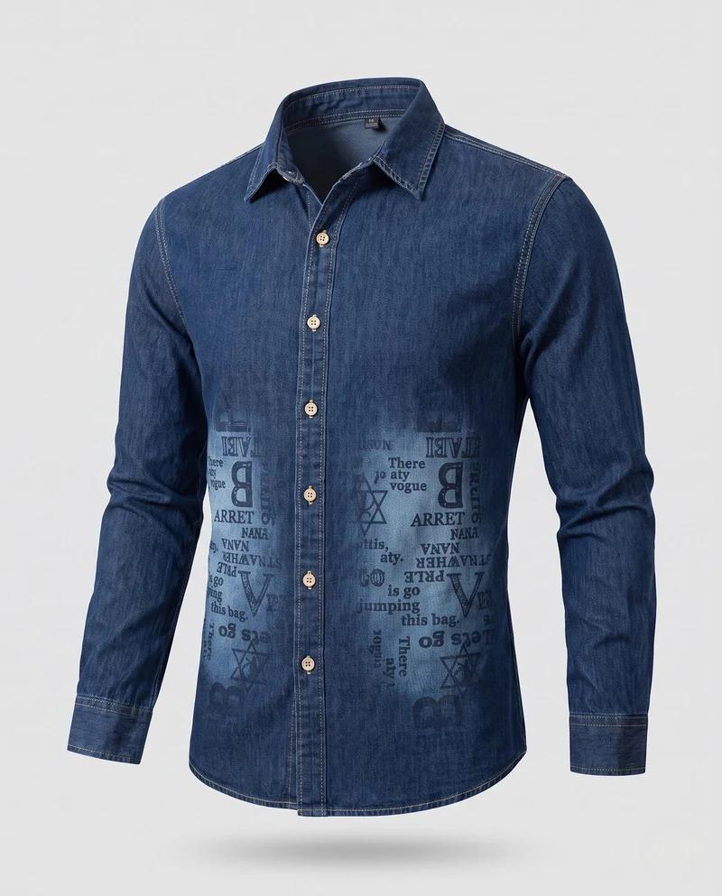 Herren bedruckt Denim-Hemd im Overshirt-Stil mit Knopfleiste und lässiger Passform Nord Taschen