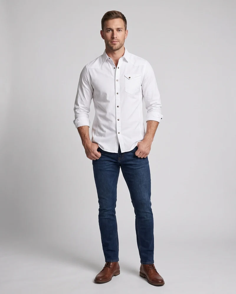 Herren Baumwoll-Ölshirt mit Brustklappen-Tasche und lässiger Passform Nord Taschen