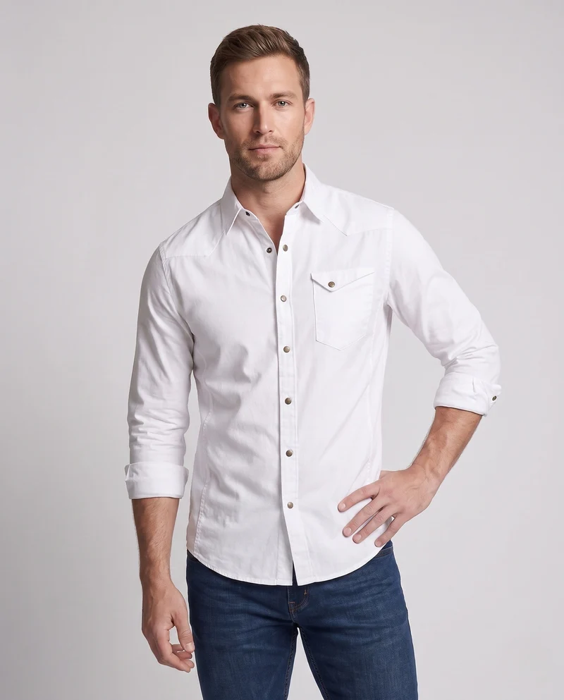 Herren Baumwoll-Ölshirt mit Brustklappen-Tasche und lässiger Passform Nord Taschen