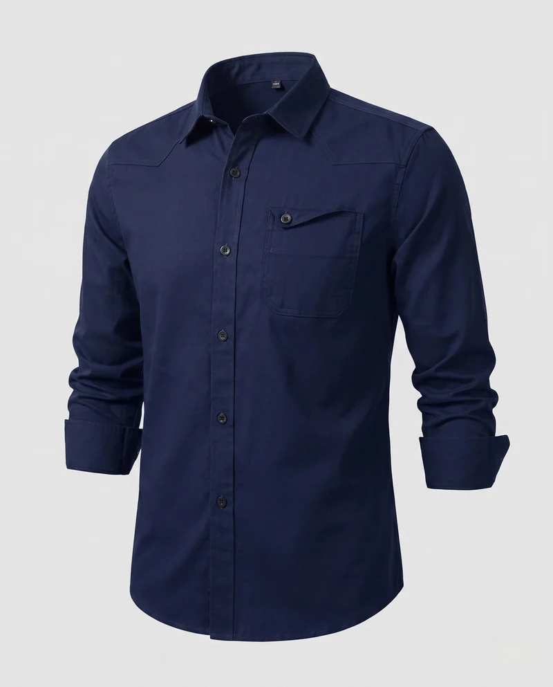 Herren Baumwoll-Ölshirt mit Brustklappen-Tasche und lässiger Passform Nord Taschen