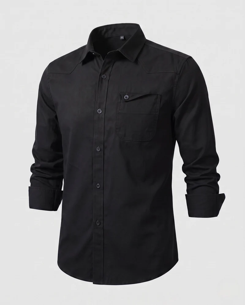 Herren Baumwoll-Ölshirt mit Brustklappen-Tasche und lässiger Passform Nord Taschen