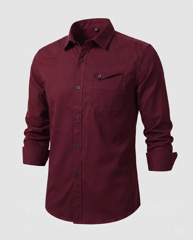 Herren Baumwoll-Ölshirt mit Brustklappen-Tasche und lässiger Passform Nord Taschen