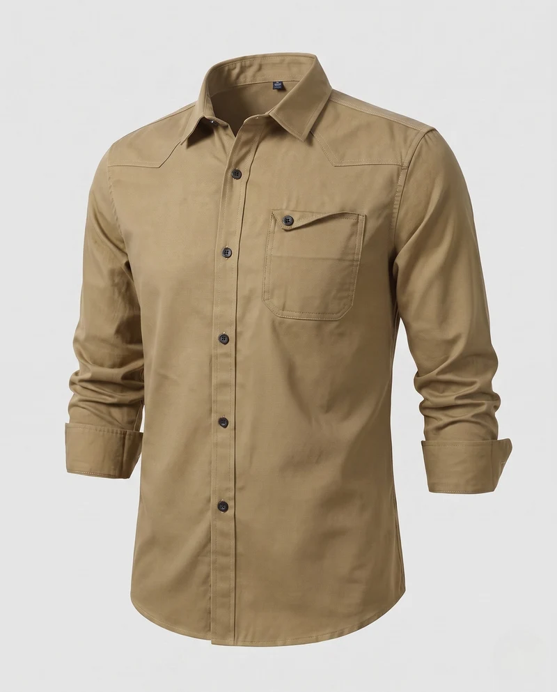 Herren Baumwoll-Ölshirt mit Brustklappen-Tasche und lässiger Passform Nord Taschen