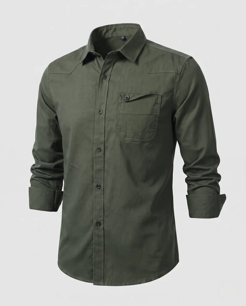 Herren Baumwoll-Ölshirt mit Brustklappen-Tasche und lässiger Passform Nord Taschen