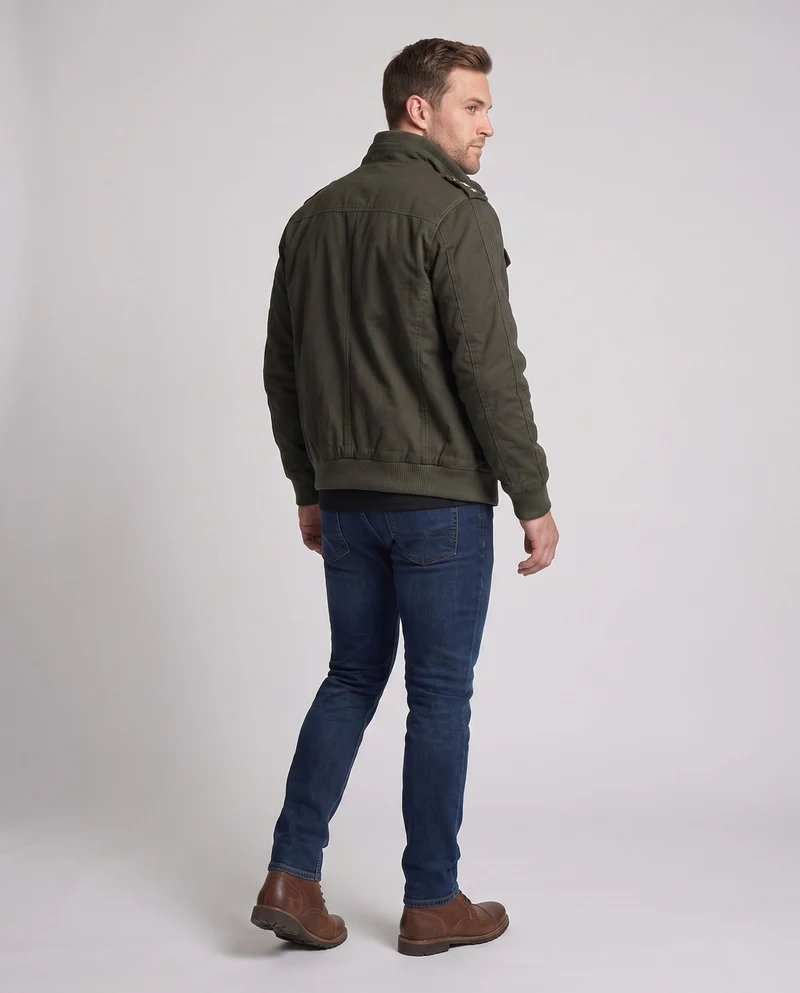 Herren Baumwollfeldjacke im militärischen Stil mit Stehkragen, Schulterklappen und mehreren Taschen Nord Taschen