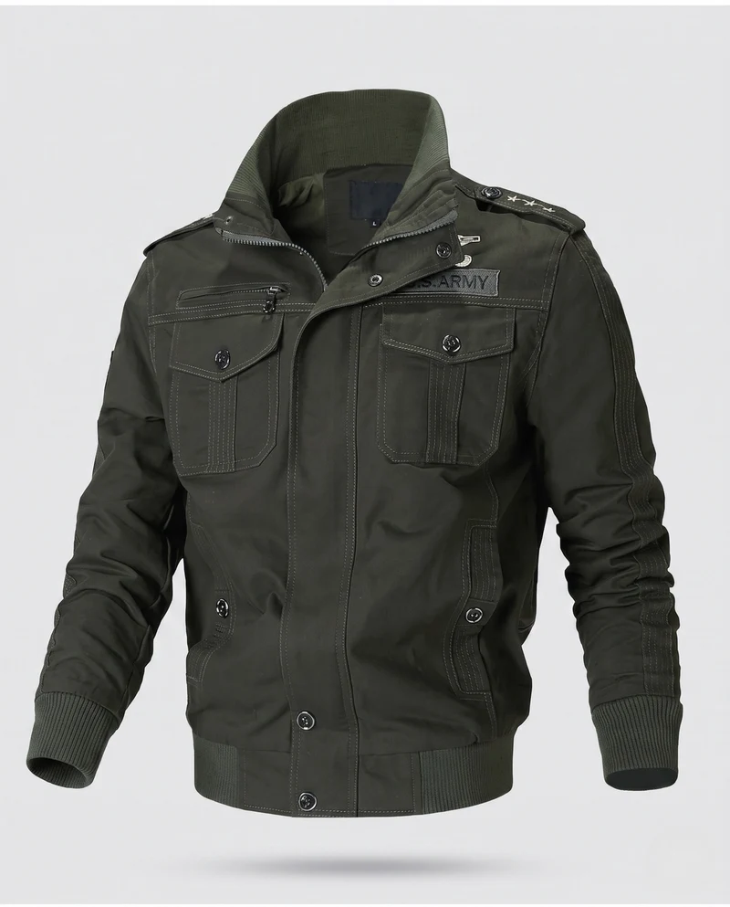 Herren Baumwollfeldjacke im militärischen Stil mit Stehkragen, Schulterklappen und mehreren Taschen Nord Taschen