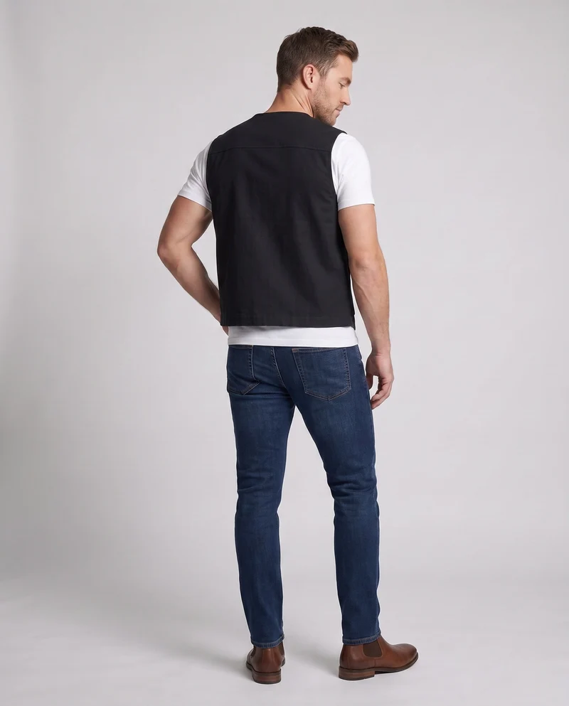 Herren Baumwoll-Canvas-Weste mit V-Ausschnitt und multifunktionalen Taschen Nord Taschen