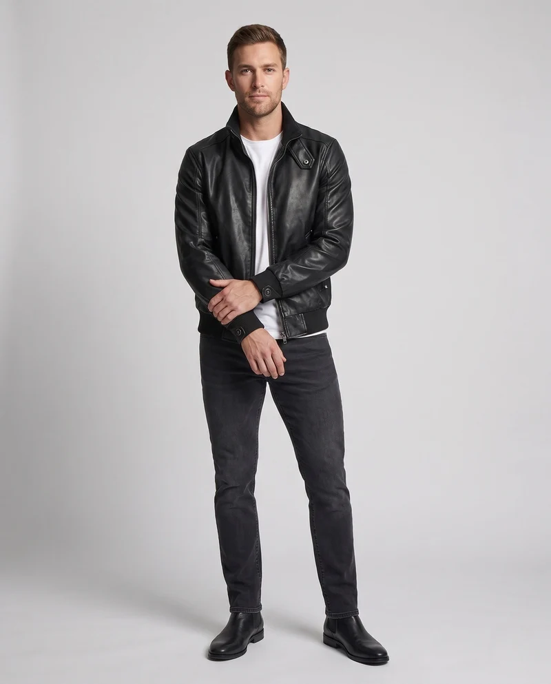 Herren Aviator Kunstlederjacke mit Thermo Sherpa Futter und Stehkragen Nord Taschen