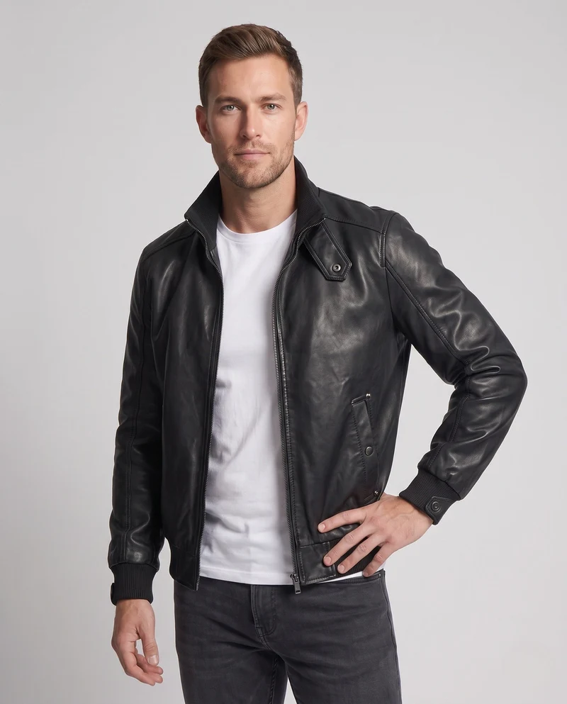 Herren Aviator Kunstlederjacke mit Thermo Sherpa Futter und Stehkragen Nord Taschen